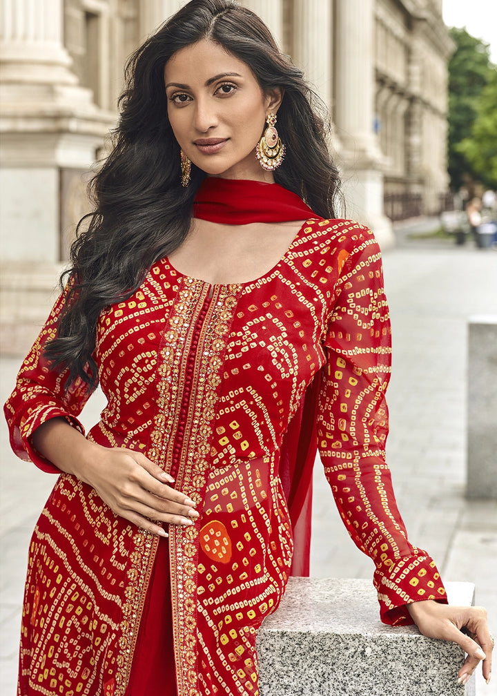 Crimson Red Hand Embroidered Georgette Palazzo Set