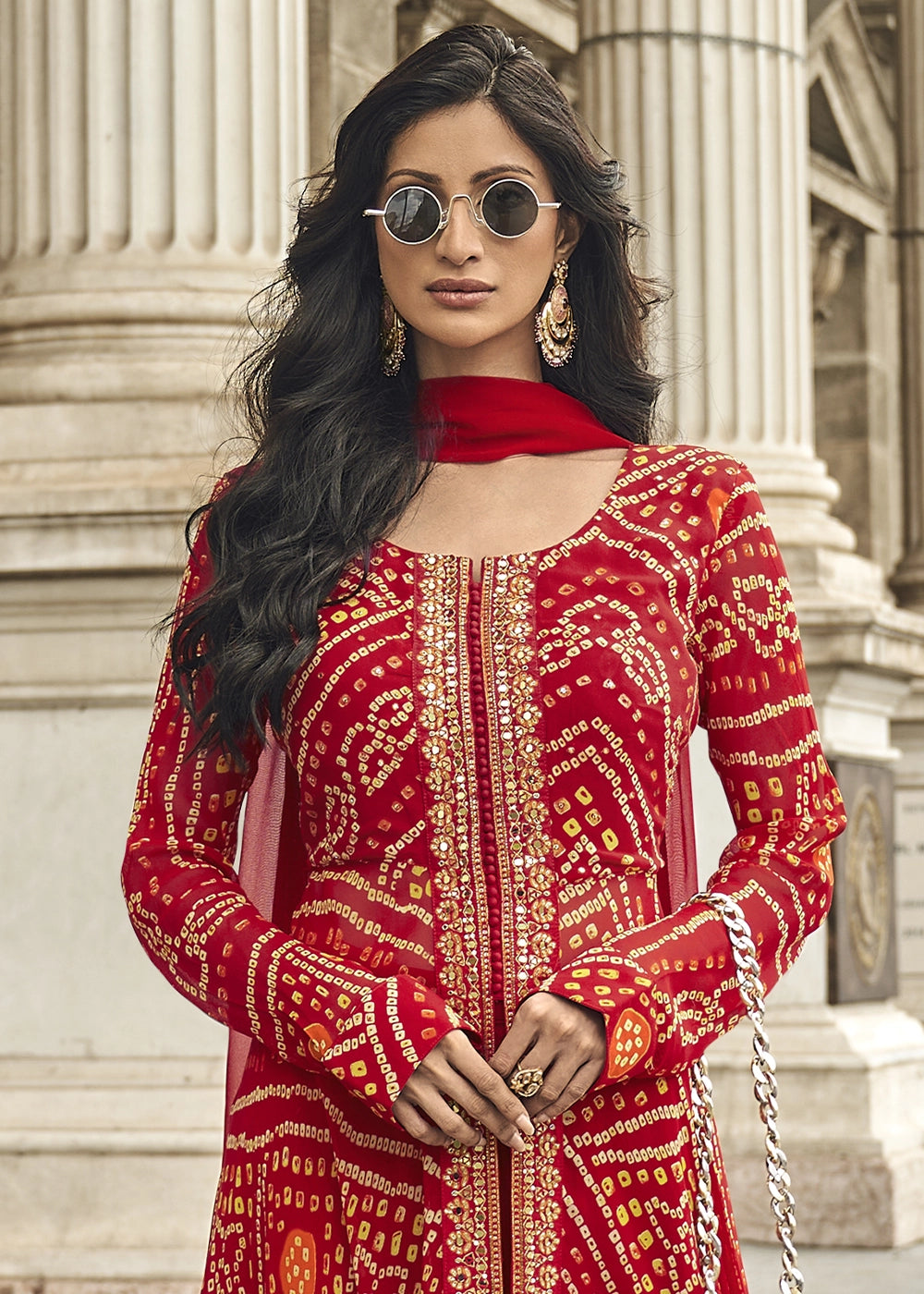 Crimson Red Hand Embroidered Georgette Palazzo Set