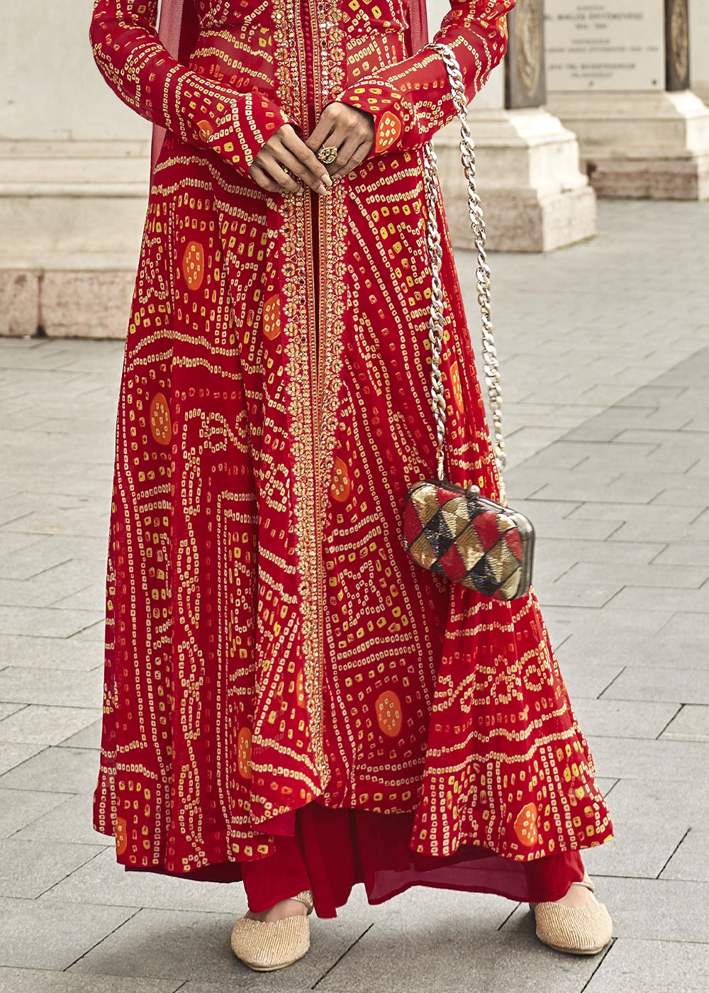 Crimson Red Hand Embroidered Georgette Palazzo Set