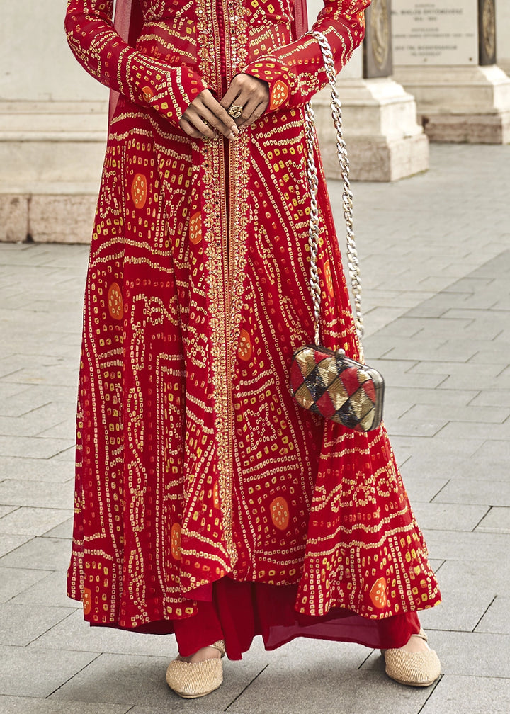 Crimson Red Hand Embroidered Georgette Palazzo Set