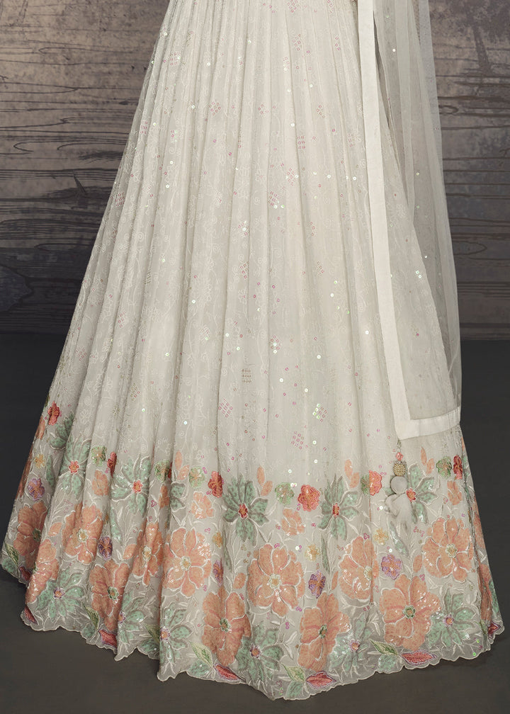 Pearl White Designer Anarkali Gown Featuring Exquisite Embroidery Work