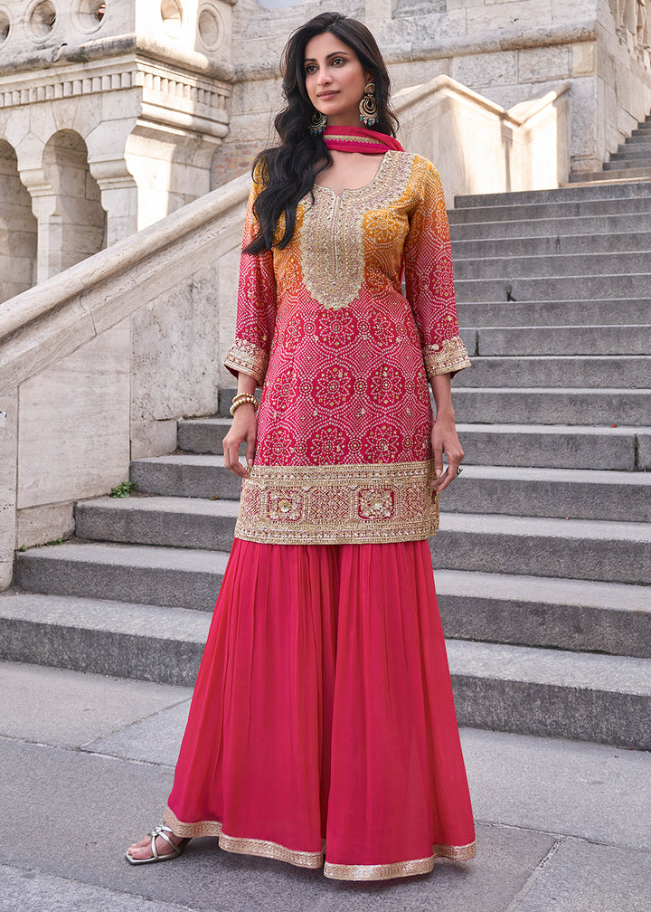 Shades Of Pink Silk Palazzo Suit Set with Embroidery work