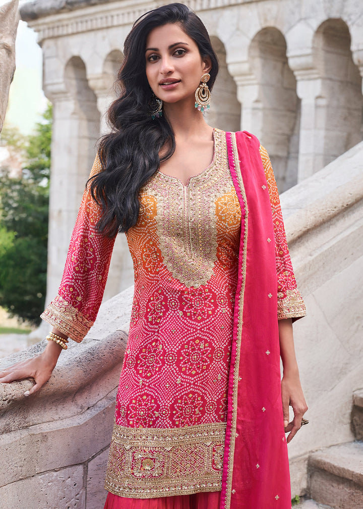 Shades Of Pink Silk Palazzo Suit Set with Embroidery work