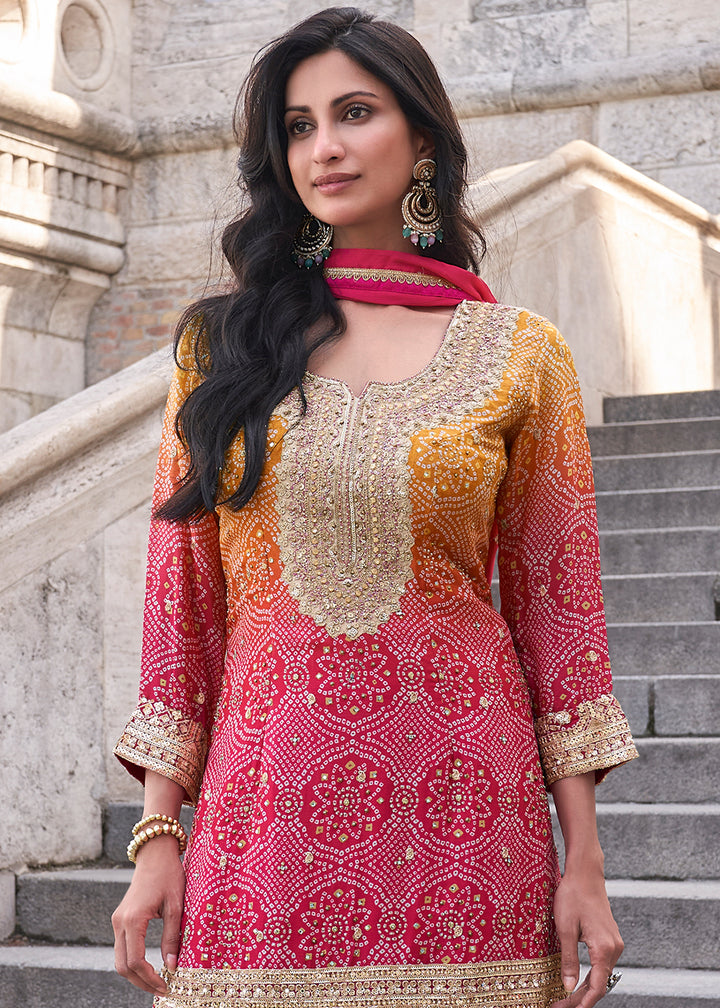 Shades Of Pink Silk Palazzo Suit Set with Embroidery work