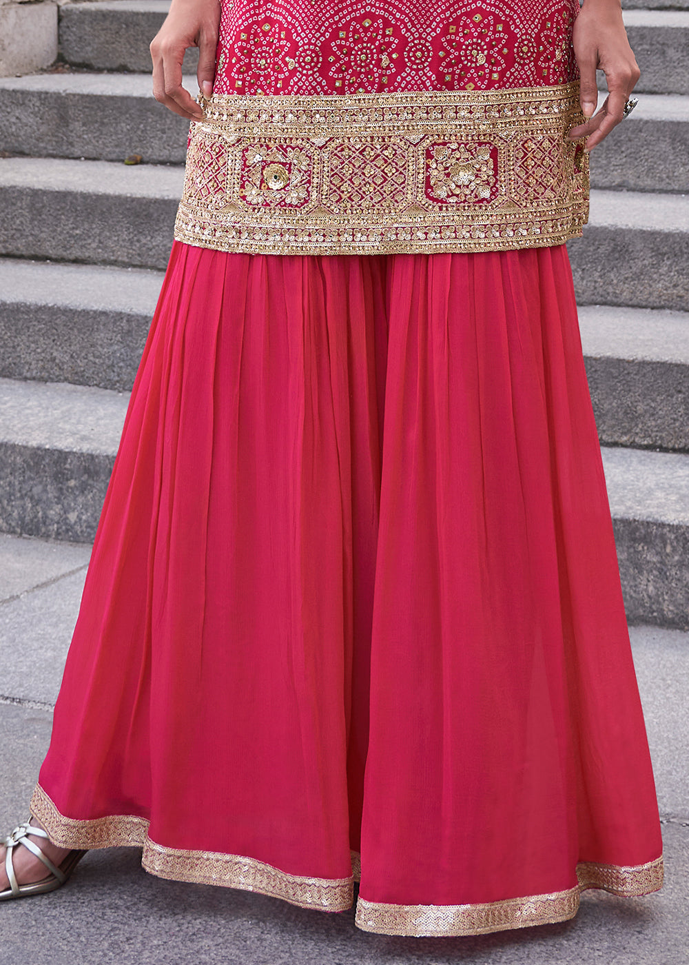 Shades Of Pink Silk Palazzo Suit Set with Embroidery work