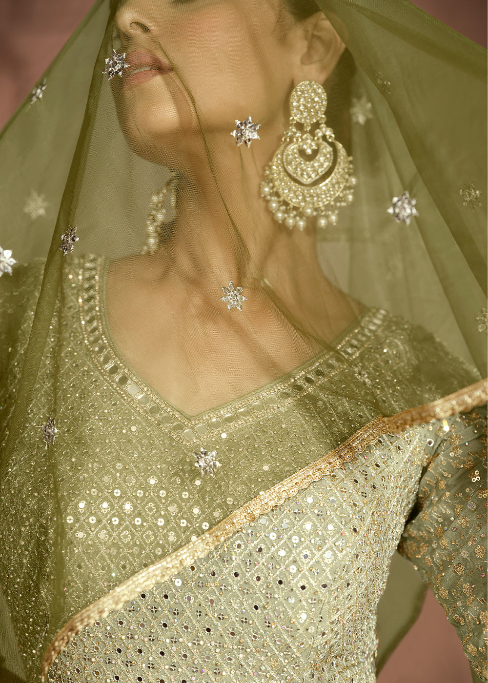 Stunning Shades of Green Anarkali Gown with Embroidery