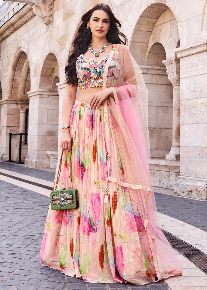 Shades of Pink Lehenga in Chinon Silk with Embroidered Blouse