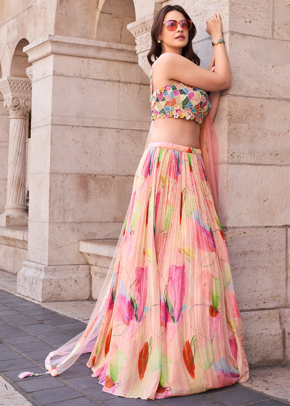 Shades of Pink Lehenga in Chinon Silk with Embroidered Blouse