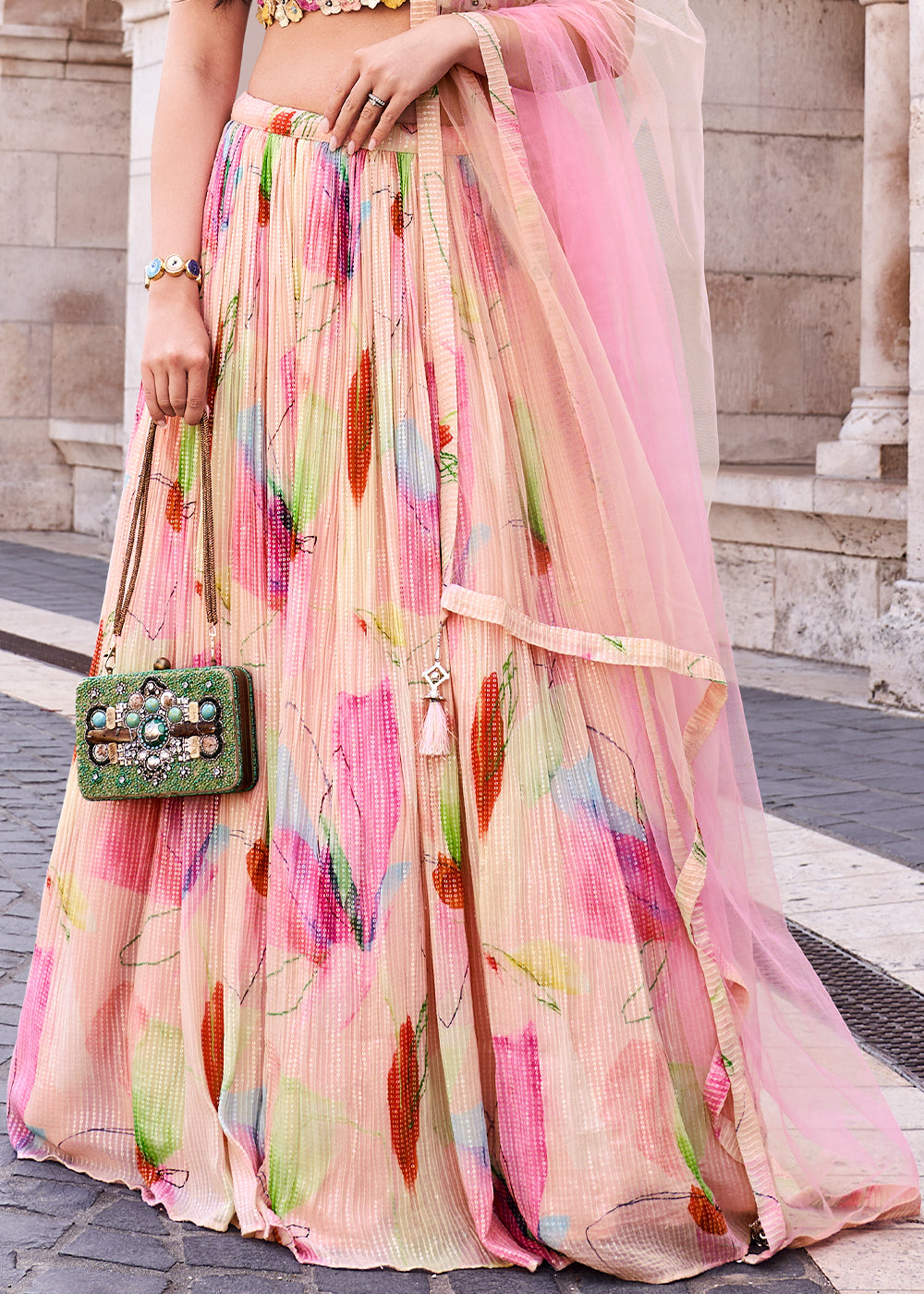 Shades of Pink Lehenga in Chinon Silk with Embroidered Blouse