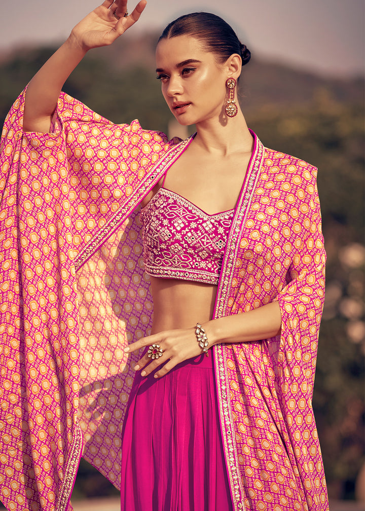 Shades of Pink Chinon Silk Top & Skirt Set with Dupatta