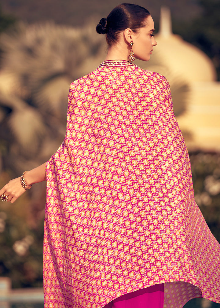Shades of Pink Chinon Silk Top & Skirt Set with Dupatta