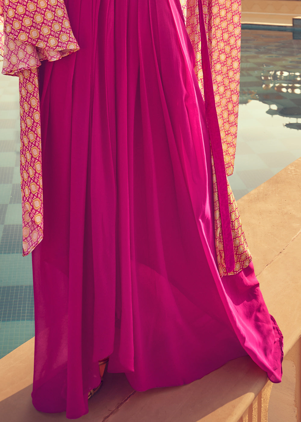 Shades of Pink Chinon Silk Top & Skirt Set with Dupatta