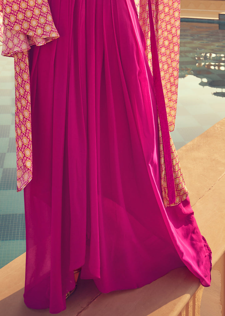Shades of Pink Chinon Silk Top & Skirt Set with Dupatta