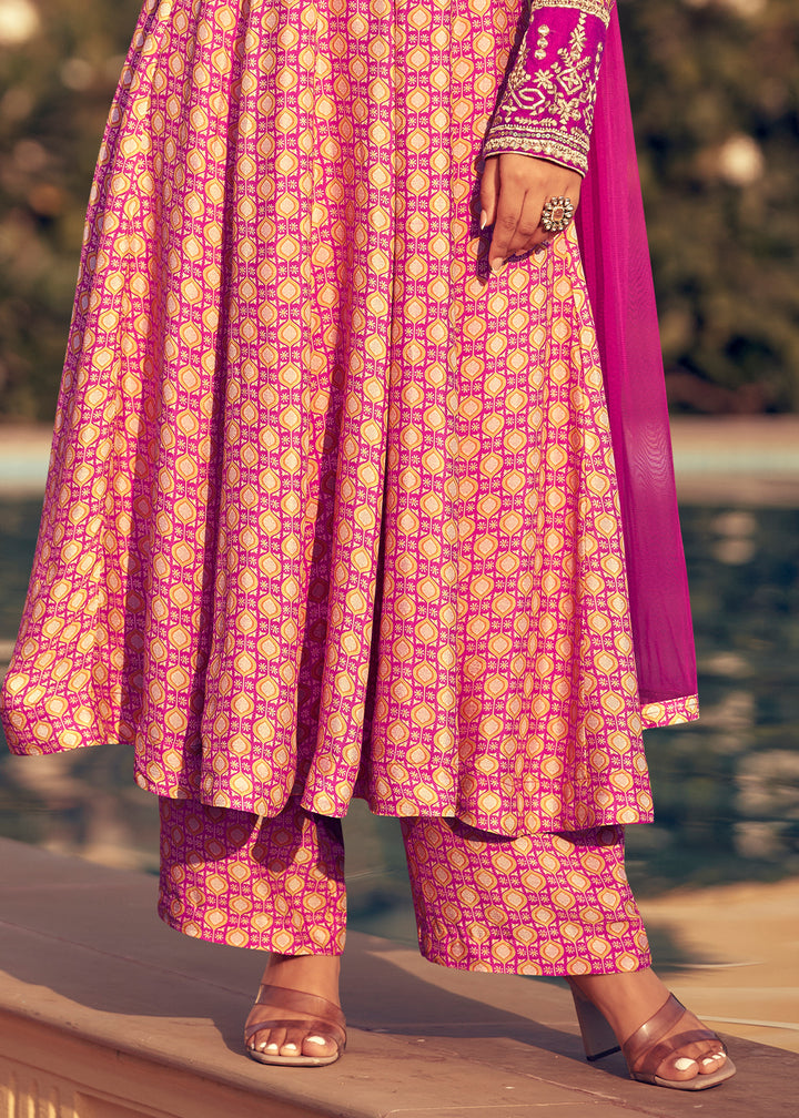Shades of Pink Chinon Silk Anarkali Suit with Embroidery