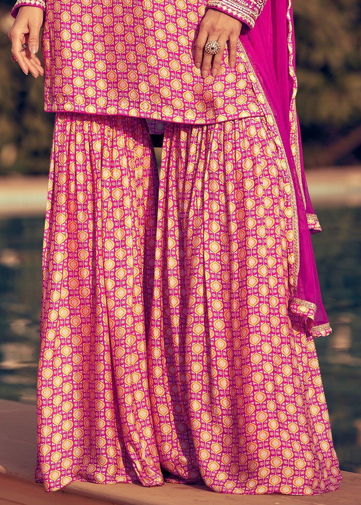 Shades of Pink Chinon Silk Palazzo Suit with Embroidery