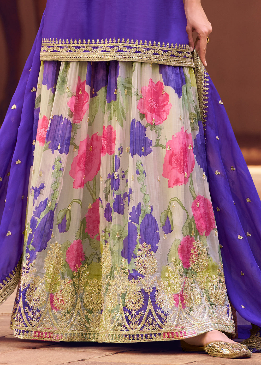 Iris Blue Chinon Silk Sharara Suit