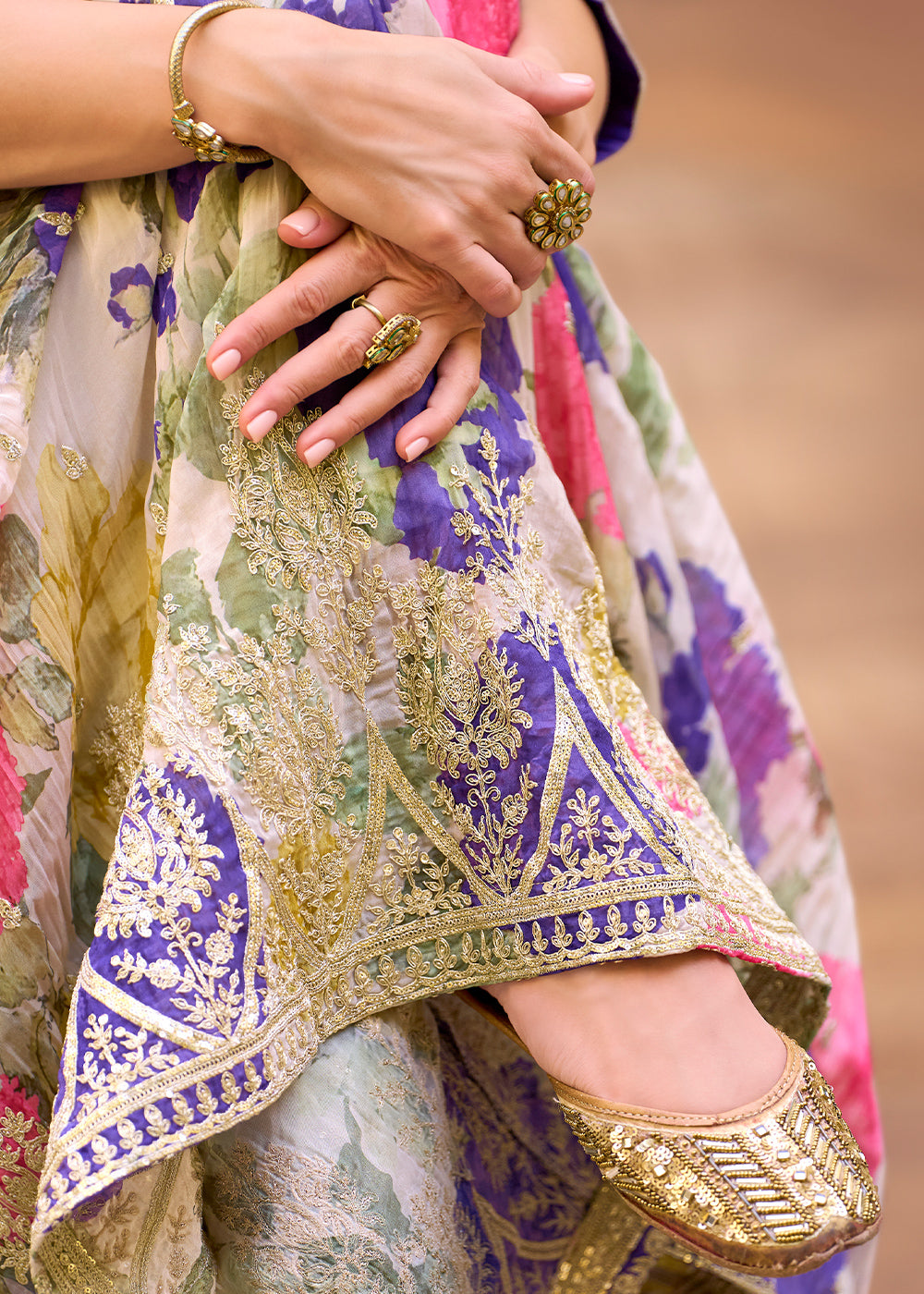 Iris Blue Chinon Silk Sharara Suit