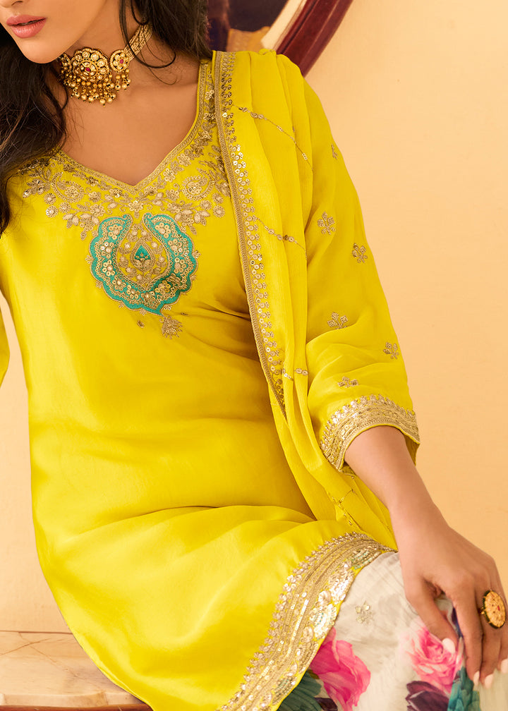 Cadmium Yellow Chinon Silk Sharara Suit
