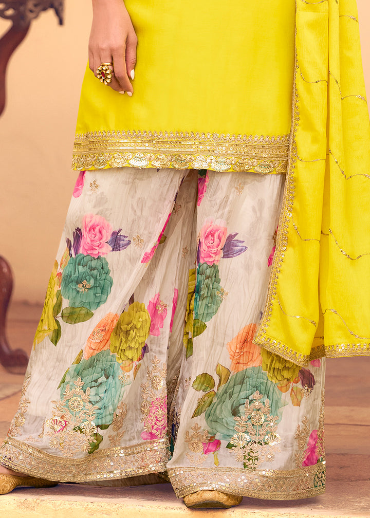 Cadmium Yellow Chinon Silk Sharara Suit