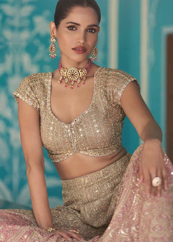 Shades Of Brown Georgette Palazzo Set with Swarovski, Zarkan & Mirror Detailing