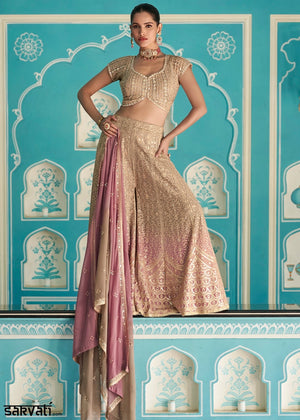 Shades Of Brown Georgette Palazzo Set with Swarovski, Zarkan & Mirror Detailing
