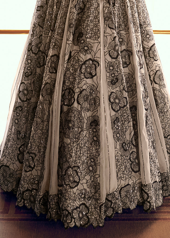 Grey & Black Georgette Anarkali Gown with Embroidery