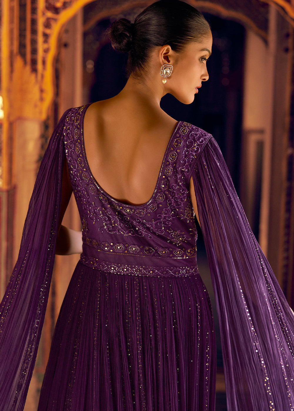 Indigo Purple Georgette Anarkali Gown with Embroidery