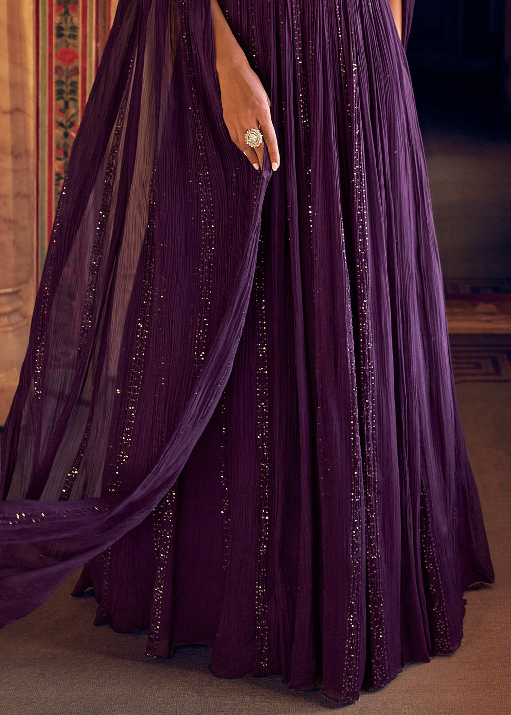 Indigo Purple Georgette Anarkali Gown with Embroidery