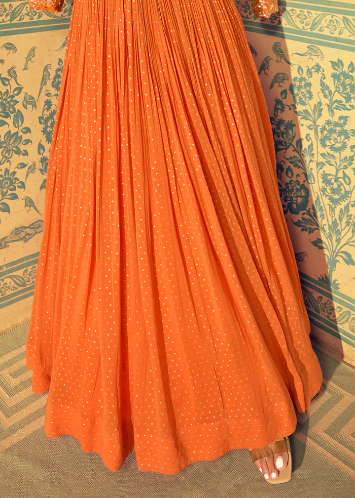 Neon Orange Georgette Anarkali Gown with Embroidery