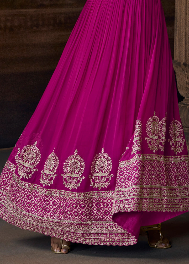 Magenta Pink Georgette Anarkali Gown with Front and Back Embroidery