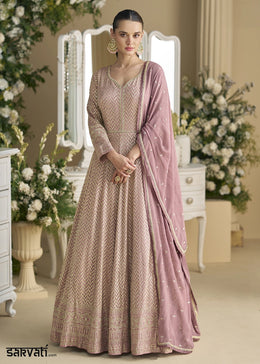 Light Lilac Georgette Anarkali Gown with Swarovski and Zarkan Work