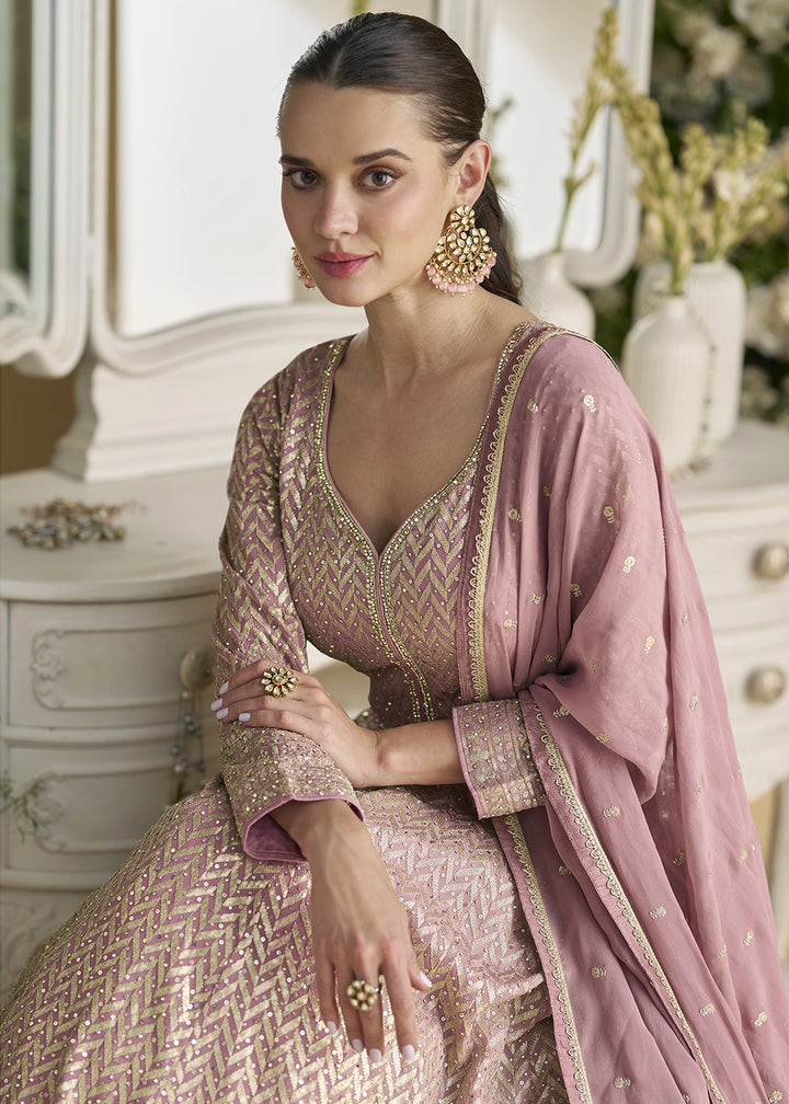 Light Lilac Georgette Anarkali Gown with Swarovski and Zarkan Work