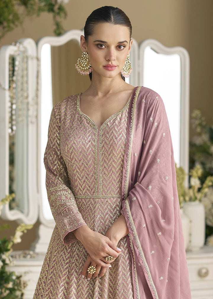 Light Lilac Georgette Anarkali Gown with Swarovski and Zarkan Work