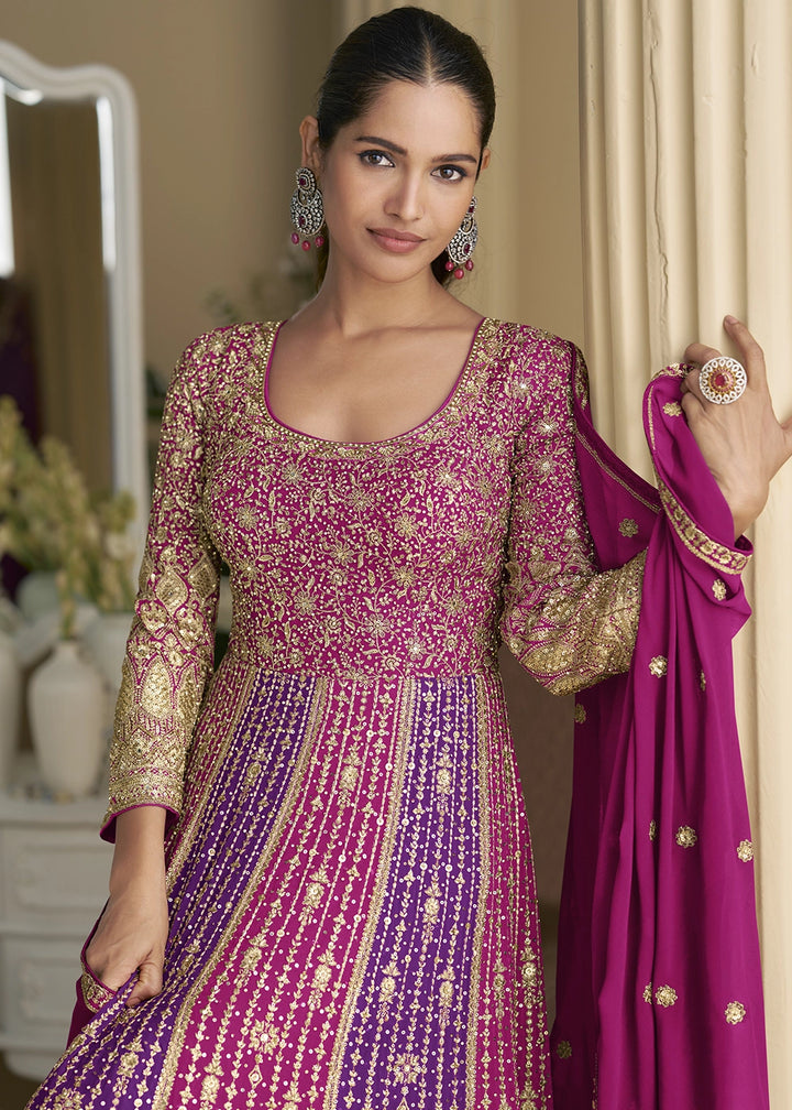 Shades of Pink Georgette Swarovski Embellished Anarkali Gown
