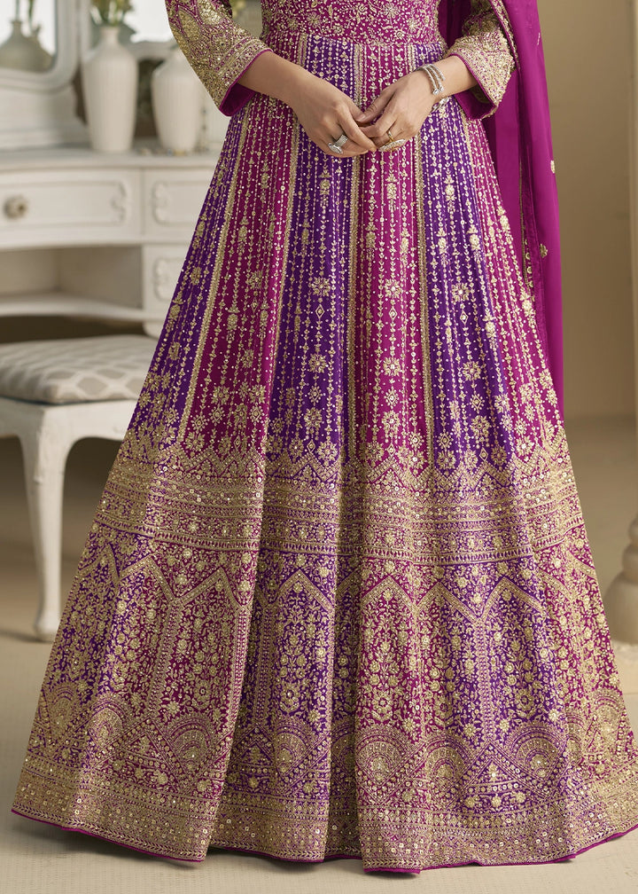 Shades of Pink Georgette Swarovski Embellished Anarkali Gown