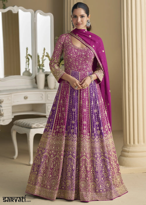 Shades of Pink Georgette Swarovski Embellished Anarkali Gown