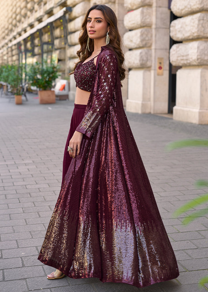 Boysenberry Purple Georgette Palazzo Set with Embellished Jacket