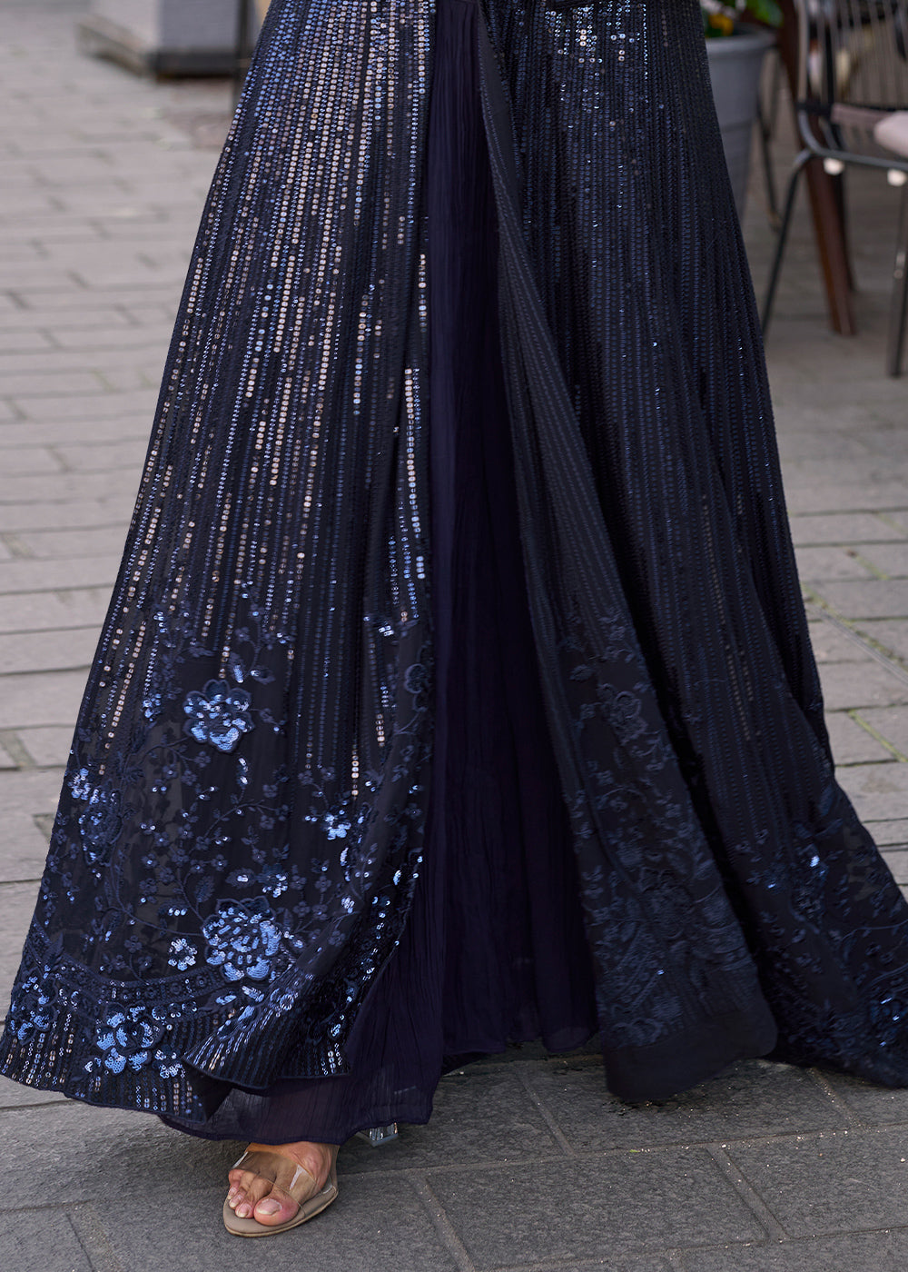 Space Blue Georgette Palazzo Set with Embellished Jacket