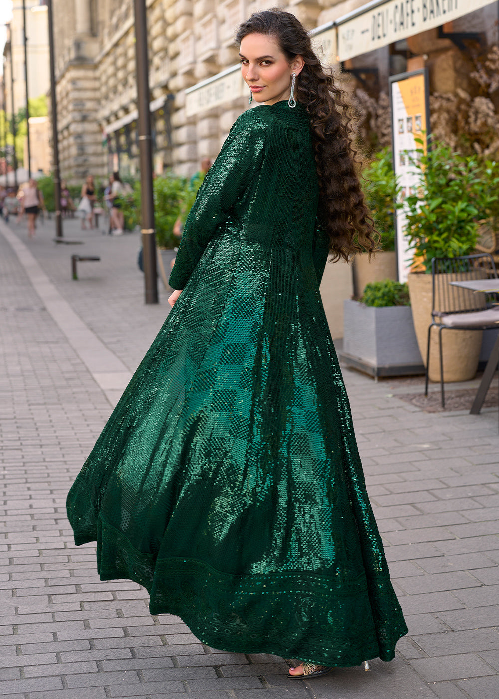 Sacramento Green Georgette Palazzo Set with Embellished Jacket