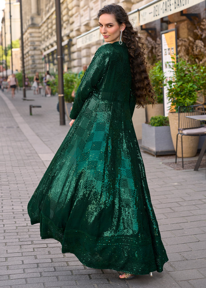 Sacramento Green Georgette Palazzo Set with Embellished Jacket
