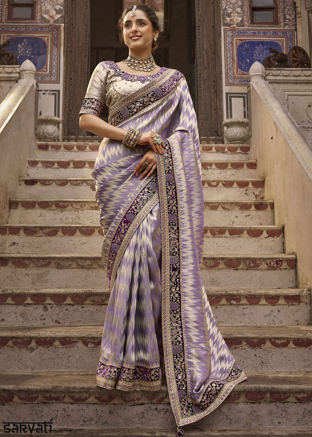 Heather Purple Viscose Kanchipuram Saree with Regal Weave Border