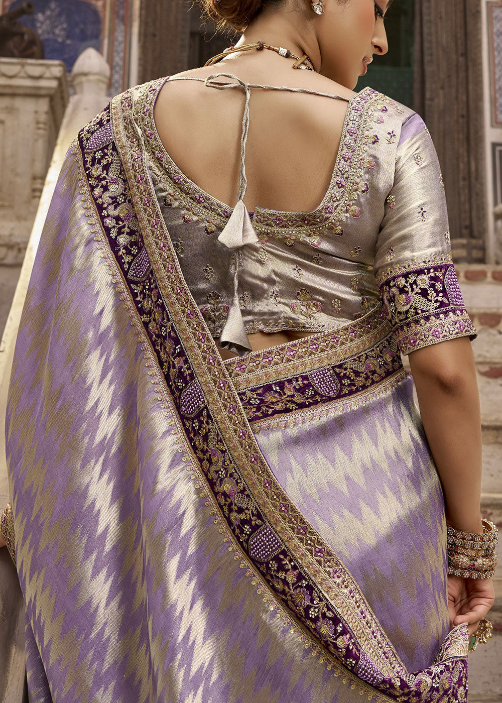 Heather Purple Viscose Kanchipuram Saree with Regal Weave Border