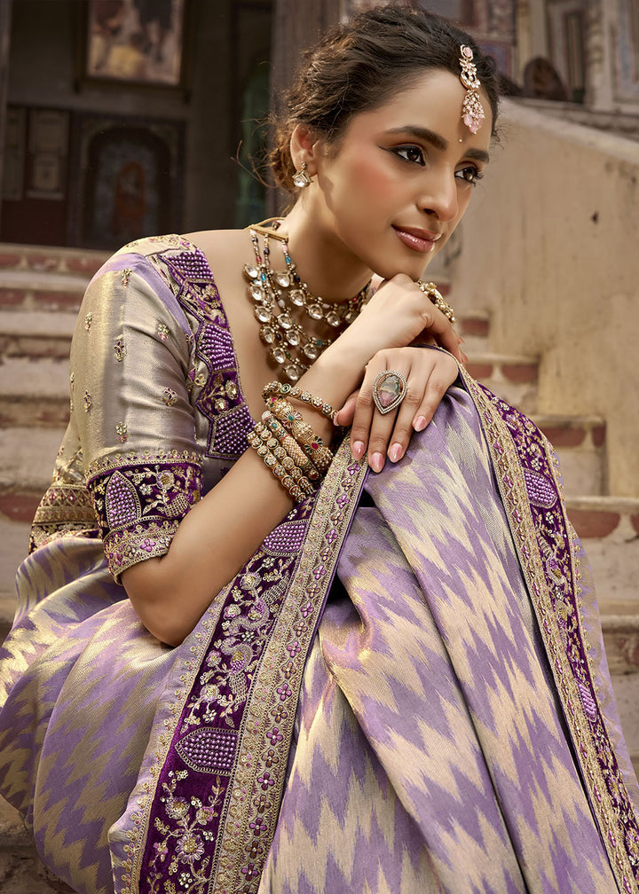 Heather Purple Viscose Kanchipuram Saree with Regal Weave Border