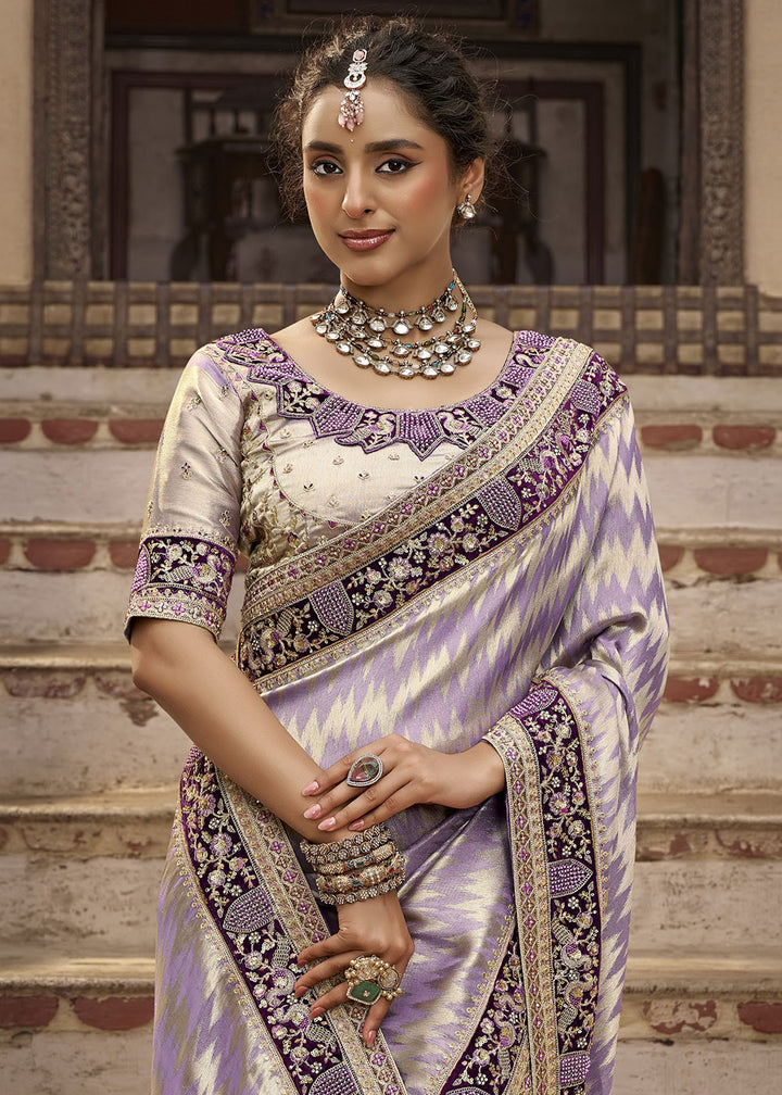 Heather Purple Viscose Kanchipuram Saree with Regal Weave Border