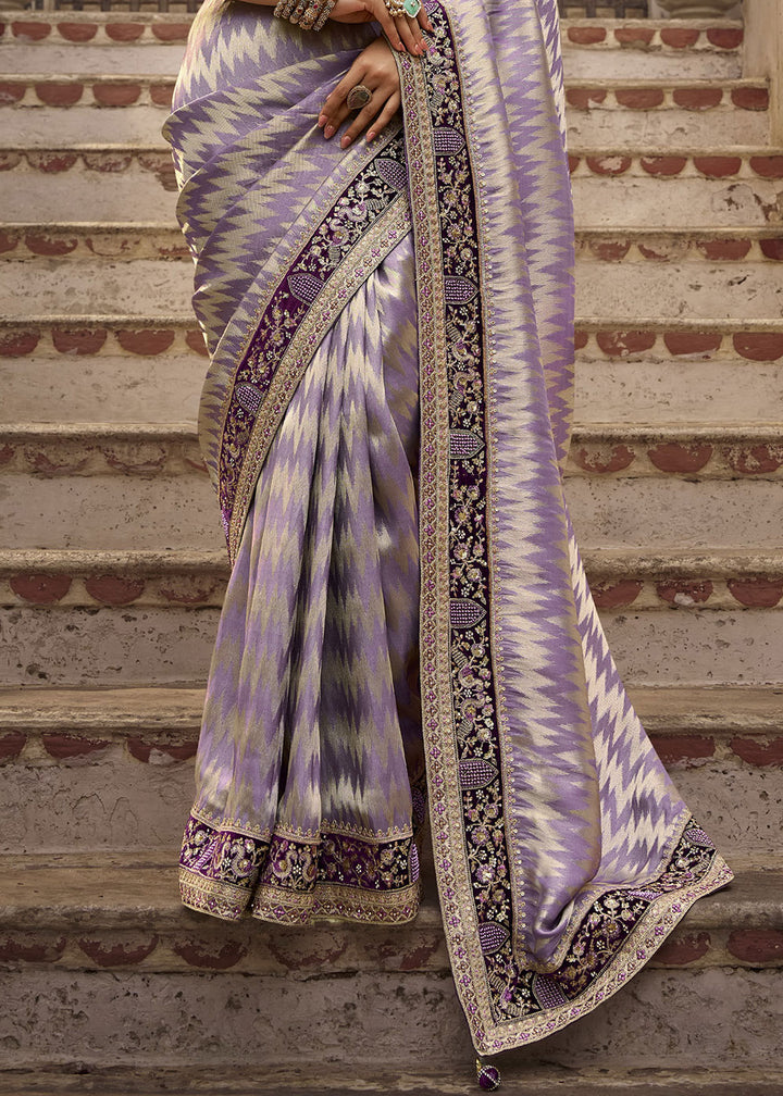 Heather Purple Viscose Kanchipuram Saree with Regal Weave Border