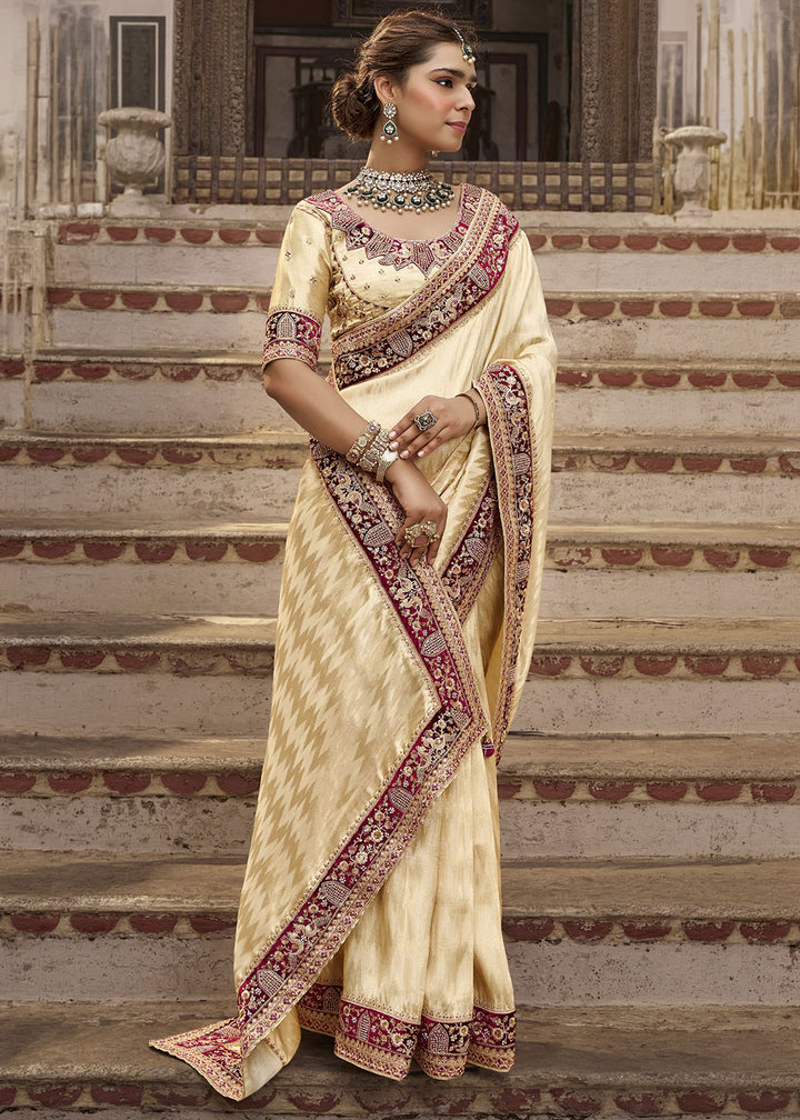 Dutch White Viscose Kanchipuram Saree with Regal Weave Border