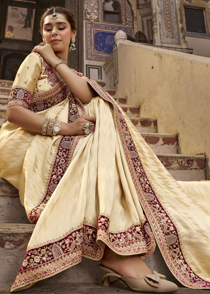 Dutch White Viscose Kanchipuram Saree with Regal Weave Border