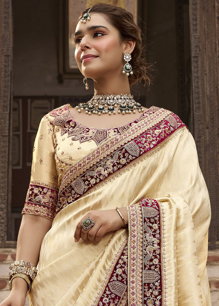 Dutch White Viscose Kanchipuram Saree with Regal Weave Border