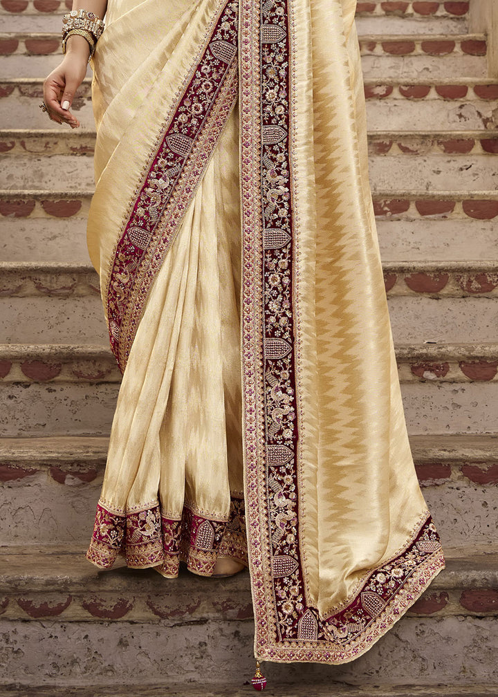 Dutch White Viscose Kanchipuram Saree with Regal Weave Border