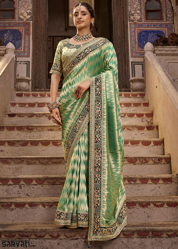 Pastel Green Viscose Kanchipuram Saree with Regal Weave Border